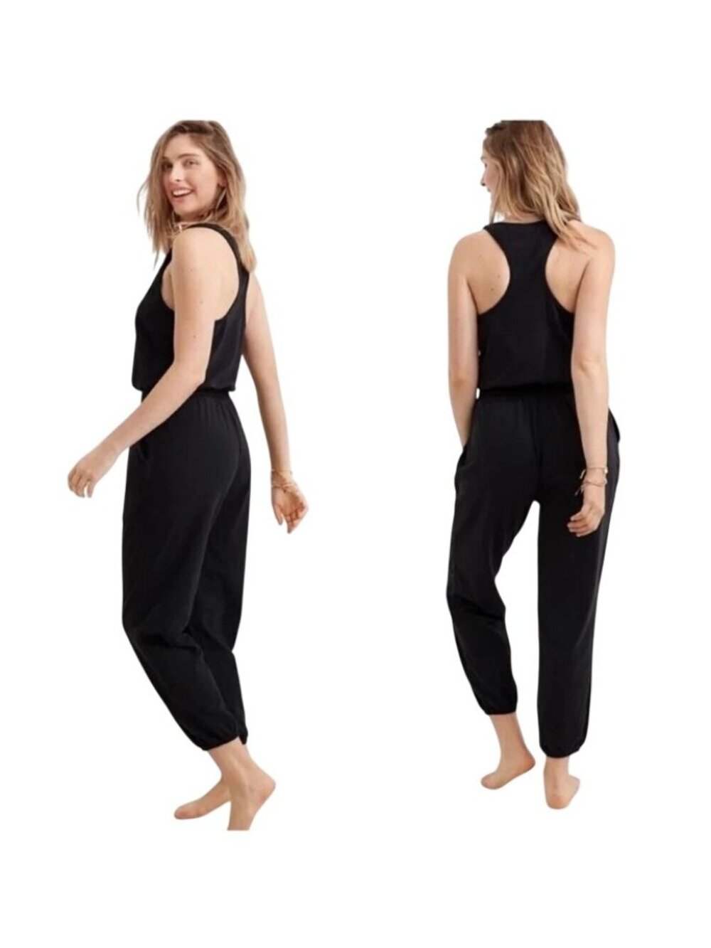 Aerie Jumpsuit XS Sleeveless Scoop Neck Racerback Jogger Black Sporty Athleisure